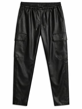 Zara Sleek Jet Black Tapered Cargo Style Soft Faux Leather Edgy Urban Chic Pants